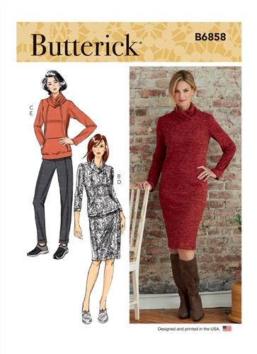Butterick Pattern 6858 Misses' Knit Dress Tops Skirt and Pants ZZ (L-XL-XXL) Carousel 1