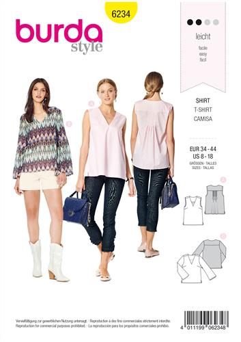 Burda Style Pattern 6234 Misses' Blouse – Top – V-Neck 8-18 Carousel 1