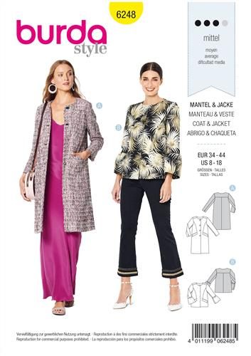 Burda Style Pattern 6248 Misses' Coat – Jacket – Collarless 8-18 Carousel 1