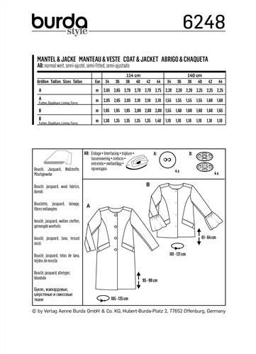 Burda Style Pattern 6248 Misses' Coat – Jacket – Collarless 8-18 Carousel 2