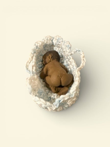 Miniature Silicone Newborn Baby Doll in Crocheted Bassinet – Collectible Piece Carousel 2