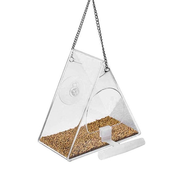Window Bird Feeder, Clear Acrylic Birdfeeder with Chains, Squirrel Proof Deco Carousel 1