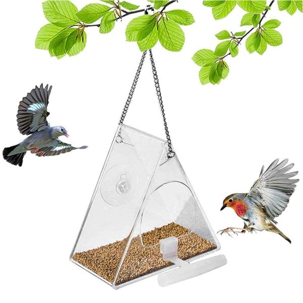 Window Bird Feeder, Clear Acrylic Birdfeeder with Chains, Squirrel Proof Deco Carousel 2