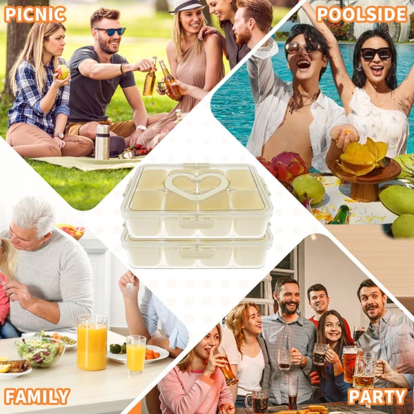 Xiyztok 8 Grids Plastic Divided Serving Tray Portable Rectangle Snack Divided Carousel 2