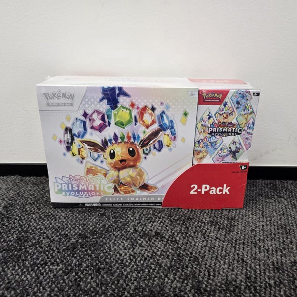 Pokémon TCG SV Prismatic Evolutions 2-Pack ETB & Booster Bundle Costco Exclusive Carousel 1
