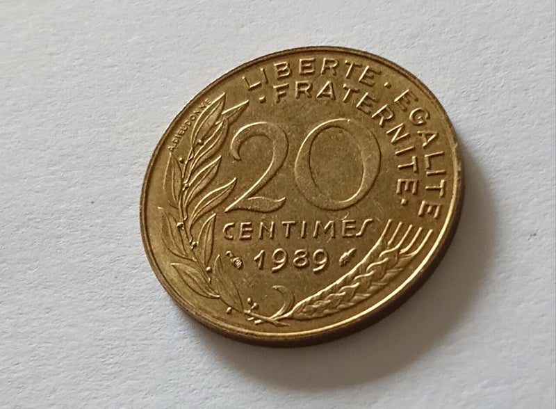 1989 French 20 centimes coin ,this coin was jn circulation before the Euro top Carousel 2