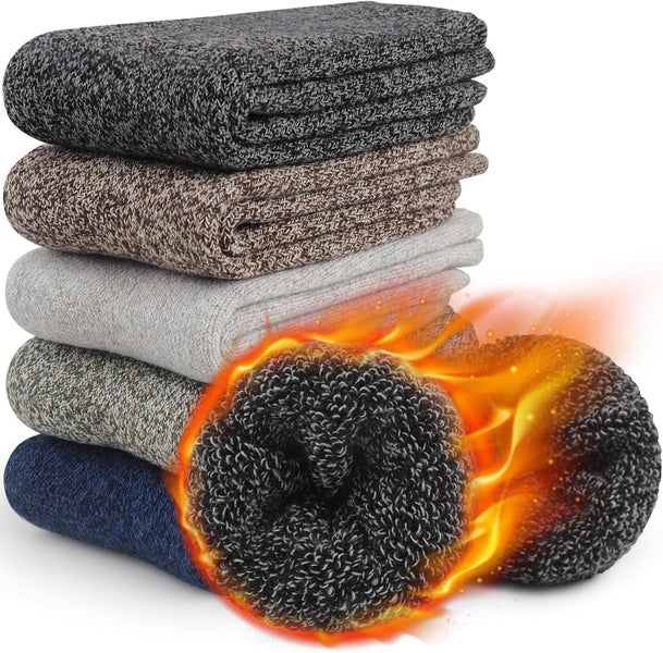 5 Pairs Merino Wool Socks for Men, Thermal Wool Hiking Socks Supper Thick Win Carousel 1