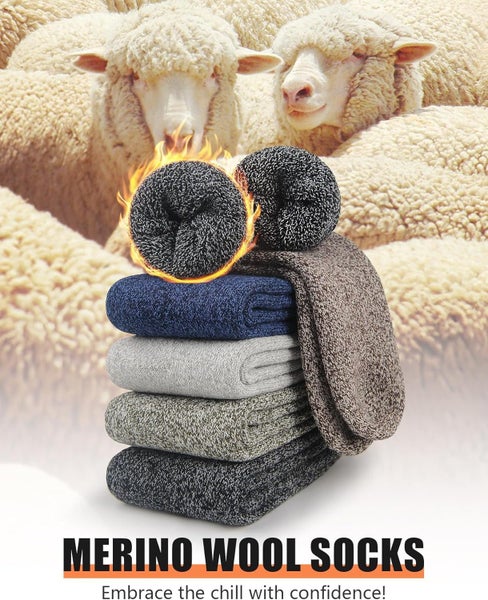 5 Pairs Merino Wool Socks for Men, Thermal Wool Hiking Socks Supper Thick Win Carousel 2