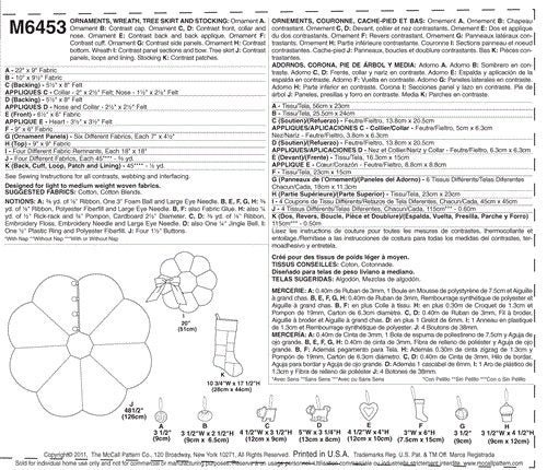 McCalls Pattern 6453 Ornaments Wreath Tree Skirt and Stocking One Size Only Carousel 2