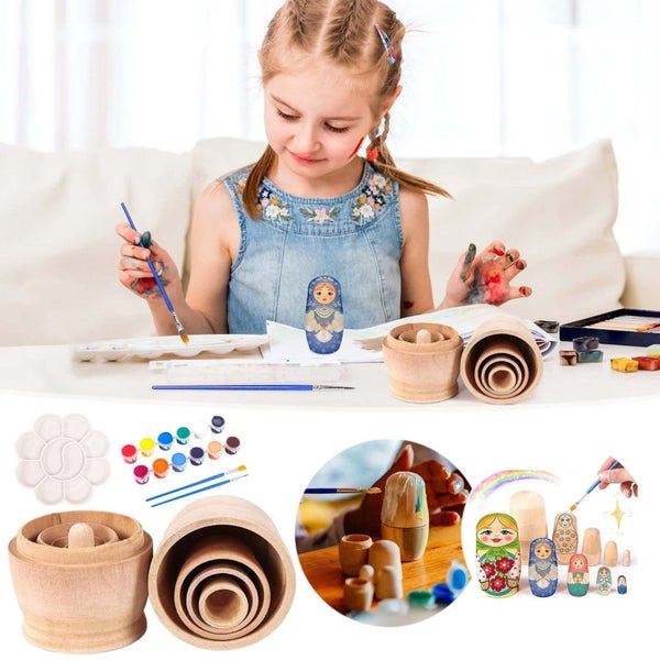 5Pcs Russian Nesting Dolls,DIY Handmade Matryoshka for Kids,Wooden Stacking T Carousel 1