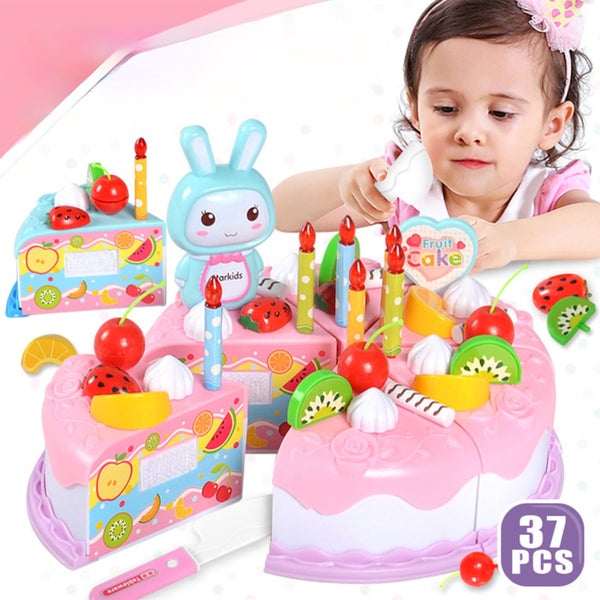 Pretend Play Food for Kids Toddlers 3 4 5 6 7 8, Plastic Birthday Fake Cake w Carousel 1