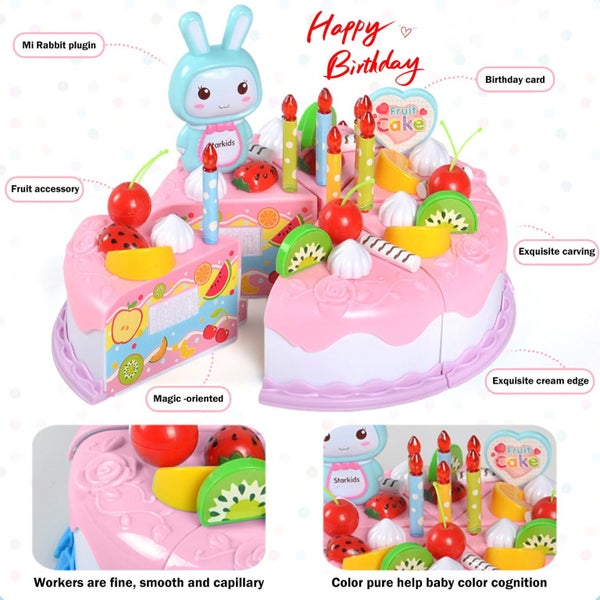 Pretend Play Food for Kids Toddlers 3 4 5 6 7 8, Plastic Birthday Fake Cake w Carousel 6