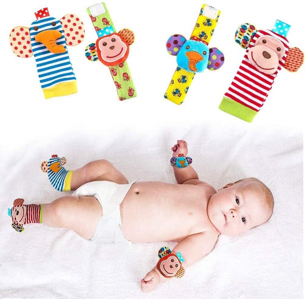 4 Pack Baby Socks Toys, Baby Feet and Fingers Socks Set, Design with Monkey a Carousel 8