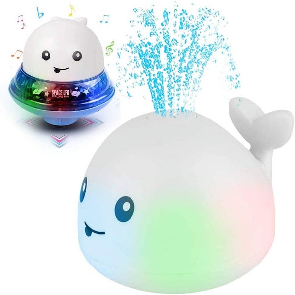 Baby Bath Toys,Water Spraying Whale Squirt Toy with UFO Base Universal Steeri Carousel 1