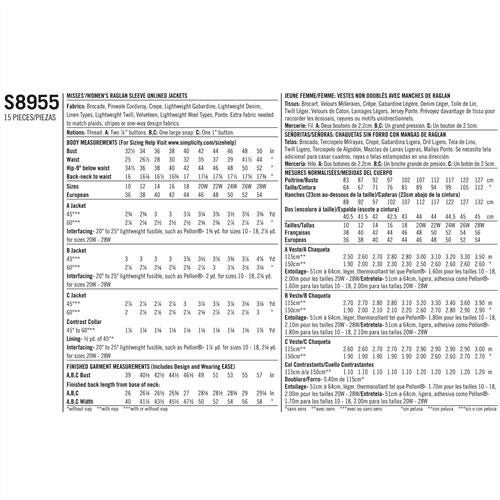 Simplicity Pattern 8955 Misses' and Women's Raglan Sleeve Jackets Carousel 2