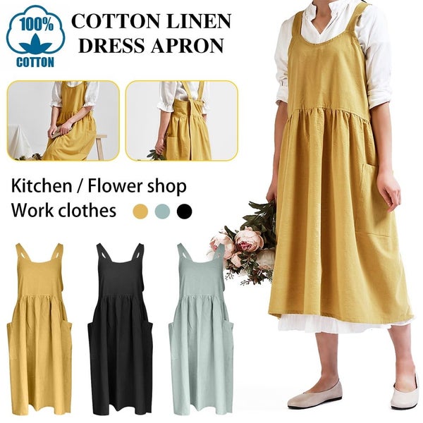 Cotton Linen Cross Back Apron for Women with Pockets for Cooking Baking Turqu Carousel 1