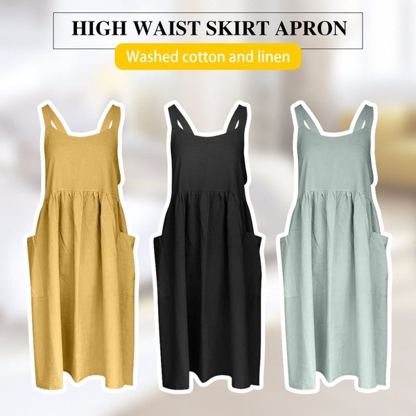 Cotton Linen Cross Back Apron for Women with Pockets for Cooking Baking Turqu Carousel 2