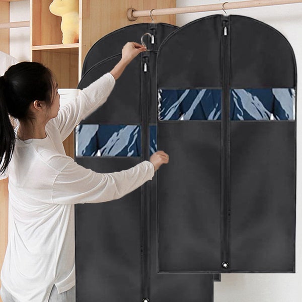 Black Foldable Garment Bag for Closet and Travel, with Transparent Windows fo Carousel 1