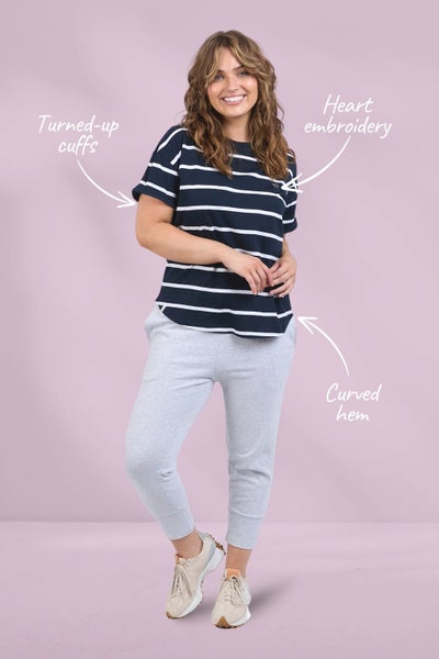 Elm Halli Short Sleeve Tee Navy White Stripe Carousel 2