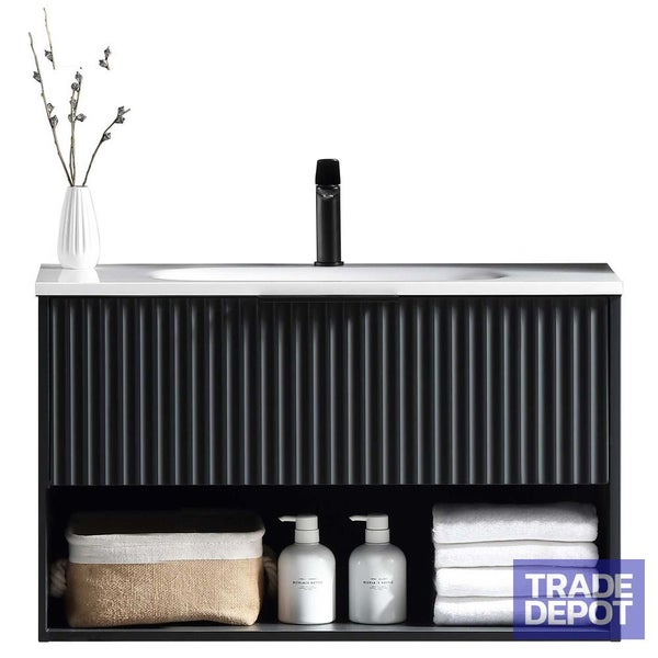 Fremont Fluted Wall Vanity with Arc Top 800mm - Matte Black Carousel 1