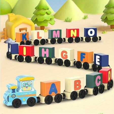 Wooden Alphabet Train Educational Toys Play House School Tool Game Carousel 1