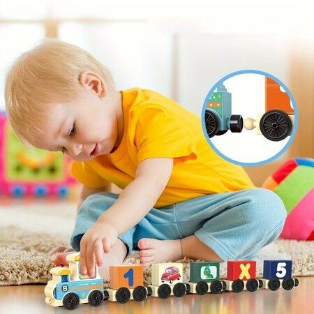 Wooden Alphabet Train Educational Toys Play House School Tool Game Children Wood Carousel 12