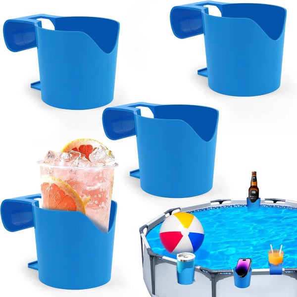 4 Pack Poolside Cup Holder for Above Ground Swimming Pool,No Spill Drink Holder Carousel 1