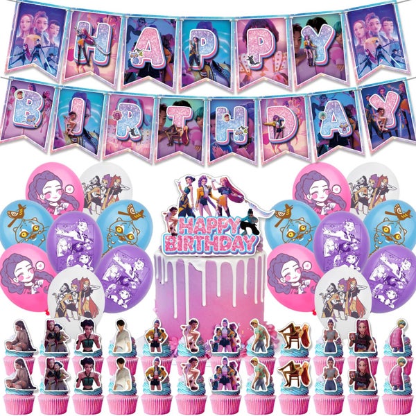 Kpop De-mon Birthday Party Decorations Supplies,Happy Birthday Banner Balloons Carousel 1