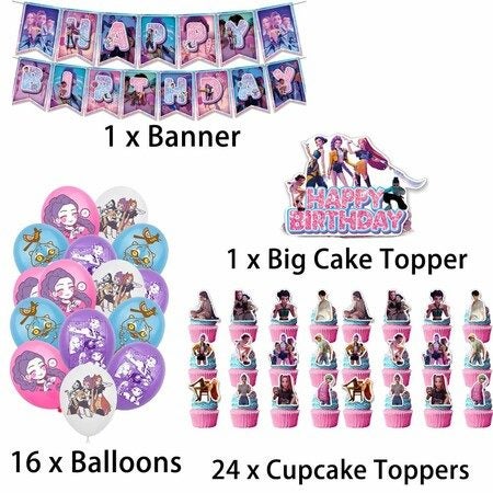 Kpop De-mon Birthday Party Decorations Supplies,Happy Birthday Banner Balloons Carousel 2