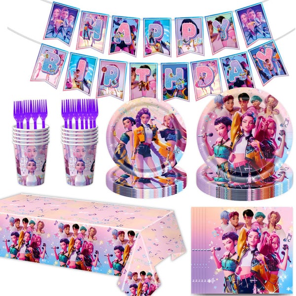 Kpop De-mon Birthday Party Tableware Set Paper Plates Cups Napkins Tablecloth Ba Carousel 1