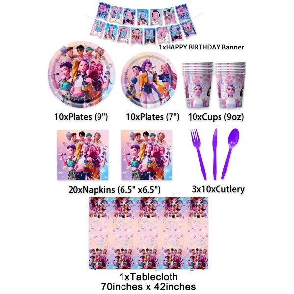 Kpop De-mon Birthday Party Tableware Set Paper Plates Cups Napkins Tablecloth Ba Carousel 2