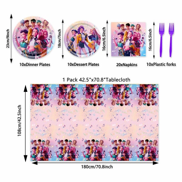 Kpop De-mon Birthday Party Tableware Set Paper Plates Cups Napkins Tablecloth Ba Carousel 4
