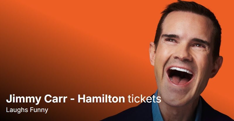 2x Jimmy Carr Tickets, Hamilton, FLOOR Carousel 1