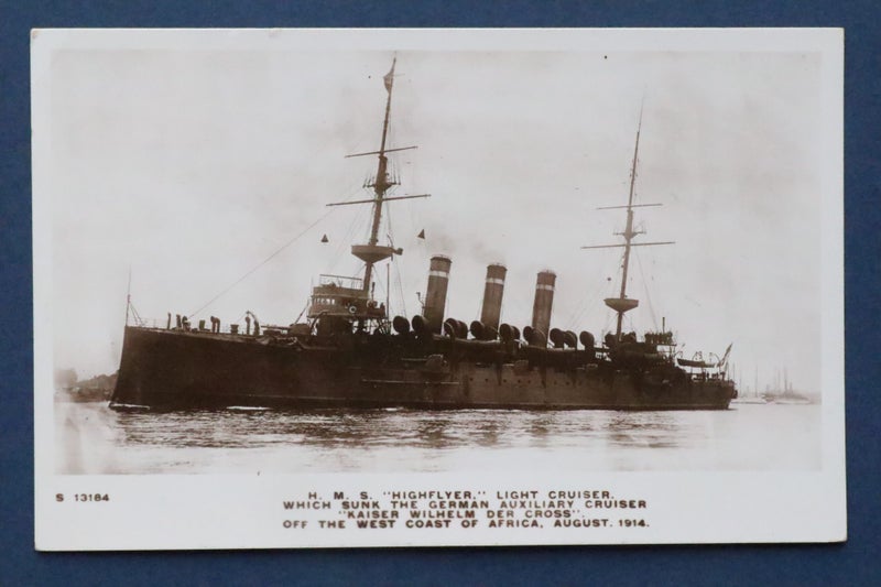 British Navy cruiser: H.M.S. Highflyer: Real photo ship postcard Carousel 1