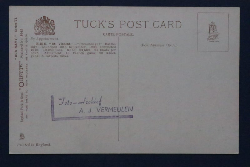 British Navy battleship: H.M.S. St. Vincent: ship postcard Carousel 2