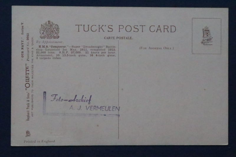 British Navy battleship: H.M.S. Conqueror "Super Dreadnaught": ship postcard Carousel 2