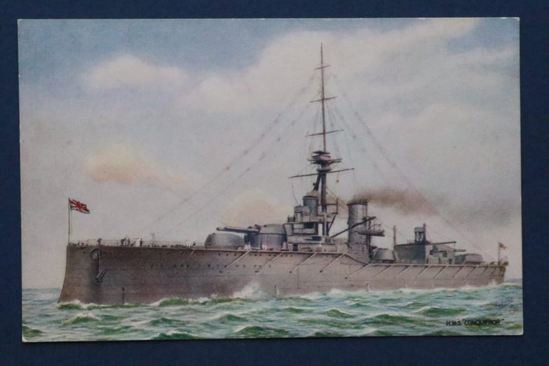 British Navy battleship: H.M.S. Conqueror "Super Dreadnaught": ship postcard Carousel 1