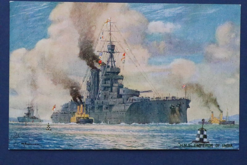 British Navy battleship: H.M.S. Emperor of India : ship postcard Carousel 1