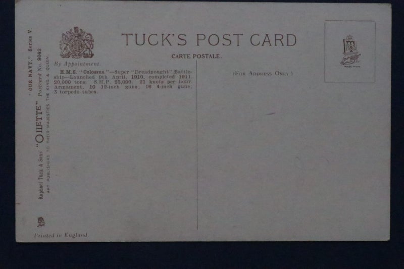 British Navy battleship: H.M.S. Colossus Super Dreadnaught: ship postcard Carousel 2