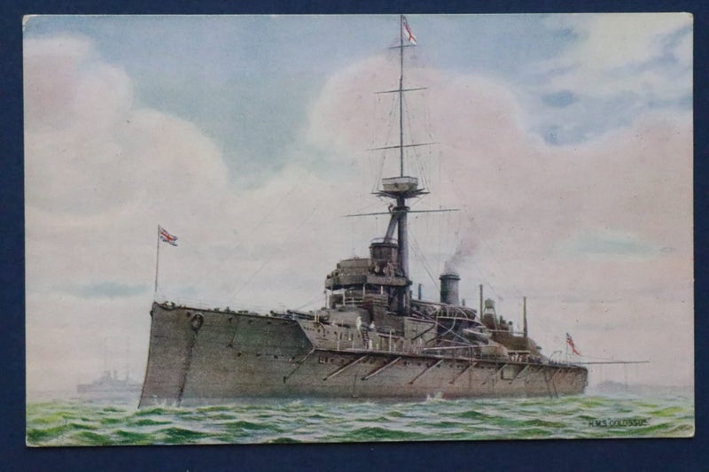 British Navy battleship: H.M.S. Colossus Super Dreadnaught: ship postcard Carousel 1