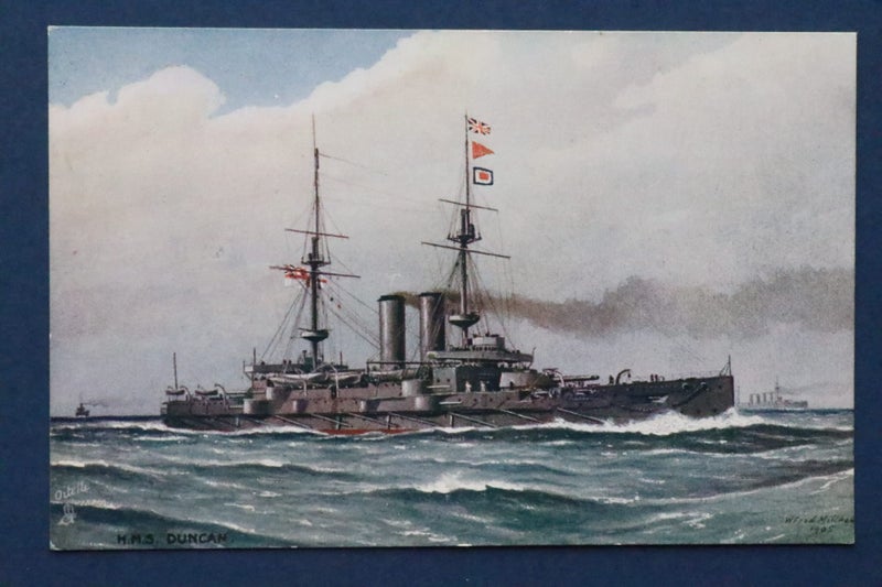 British Navy battleship: H.M.S.Dunan : ship postcard Carousel 1
