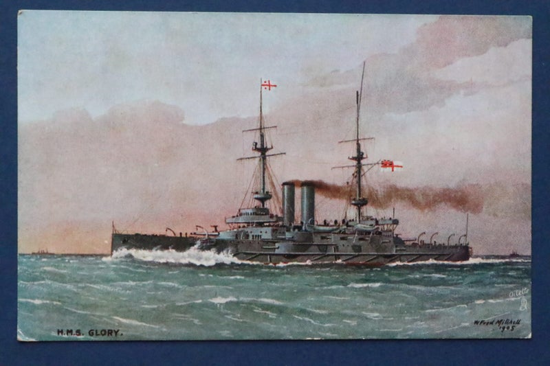 British Navy barbette ship: H.M.S. Glory: ship postcard Carousel 1