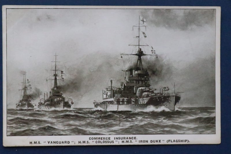 British Navy battleships: H.M.S. Vanguard, Colossus & Iron Duke: ship postcard Carousel 1