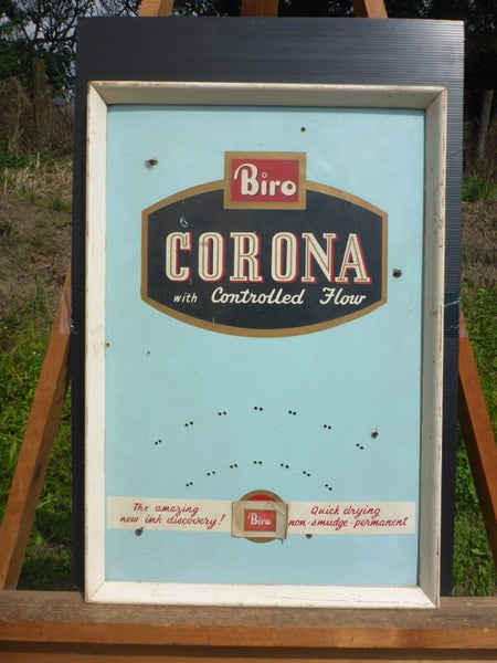 Stunning Old Vintage Pen Display Shop Board Sign Biro Corona W Controlled Flow Carousel 1