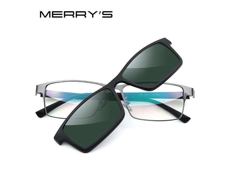 MERRYS DESIGN 2 In 1 Magnet Polarized Clip Glasses Frame Men Optical Myopia Carousel 1