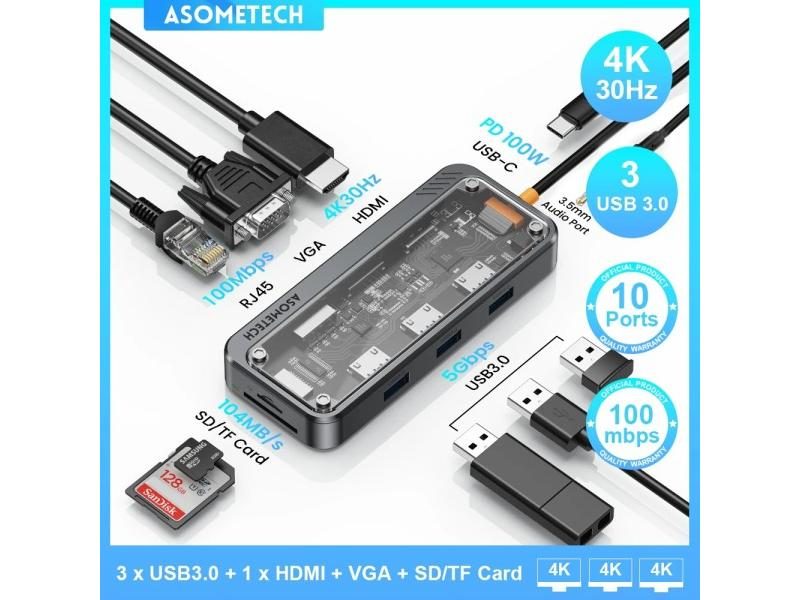 10 In 1 Type C Docking Station HUB To 4K60Hz HDMI-Compatible 3 USB 3.0 Adapter Carousel 1