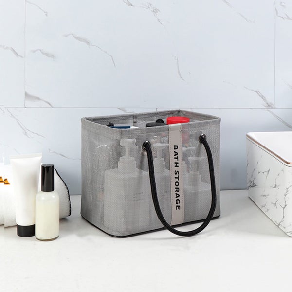 Black and Gray Mesh Shower Caddy Bag, Sturdy Polyester Organizer with Double Carousel 1