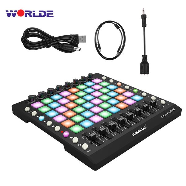 WORLDE PAD48 Portable USB MIDI Drum Pad Controller 48 RGB Backlit Pads 8 Knobs Carousel 1