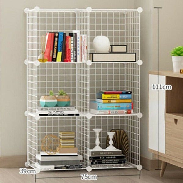 6 Cubes White DIY Wire Storage Shelves Cabinet Metal Display Shelf Toy Book Carousel 4