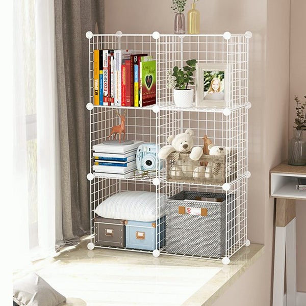 6 Cubes White DIY Wire Storage Shelves Cabinet Metal Display Shelf Toy Book Carousel 1